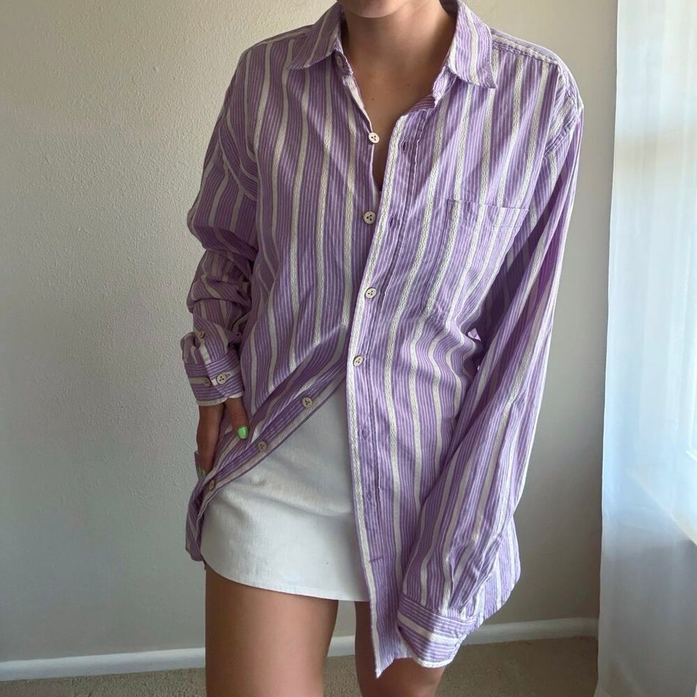 The Territory Ahead Purple Stripe Button Up resort vacation coastal preppy y2k